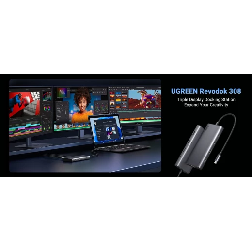 محطة إرساء يو جرين 8 في 1 بمنفذ USB-C شاشة مزدوجة 4K HDMI, DisplayPort, USB 3.2 - يوجرين - Image 2
